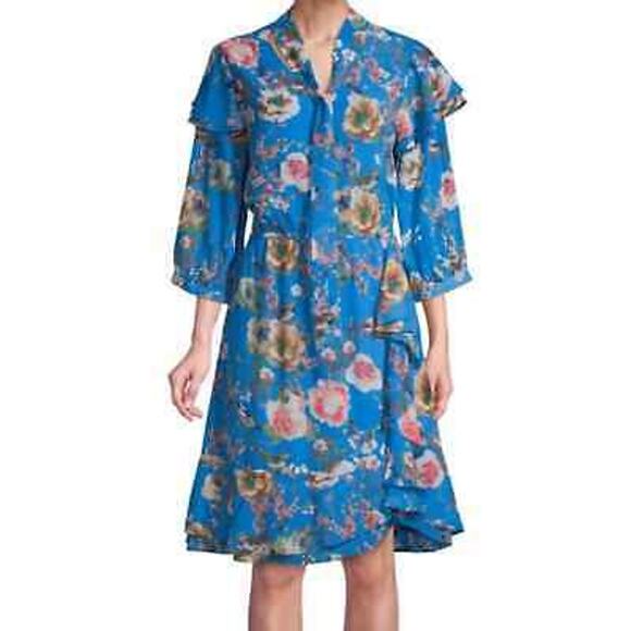 Walter Baker Dress Womens 6 Sommer Knee Length Floral Blue Chiffon NWT - Picture 2 of 7